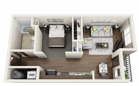 Floor plan for 1 bed, 1 bath, 591 sqft